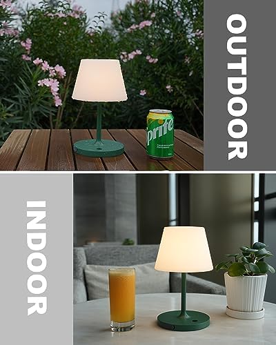 WEILAILUX Outdoor Battery Operated Table Lamp Waterproof, 4000mAh Cordless Table Lamp Rechargeable, Touch Dimmable Desk Lamp, LED Night Light for Patio Camping Restaurant Home, H9.6in, Green