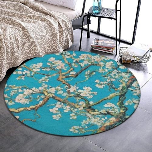 Room Sofa Yoga Soft Round Carpet, Home Decor Non Slip Kitchen Office Circle Rug, Machine Washable Modern Round Area Rug Beautiful Apricot Flower Blossom Art, 36inch