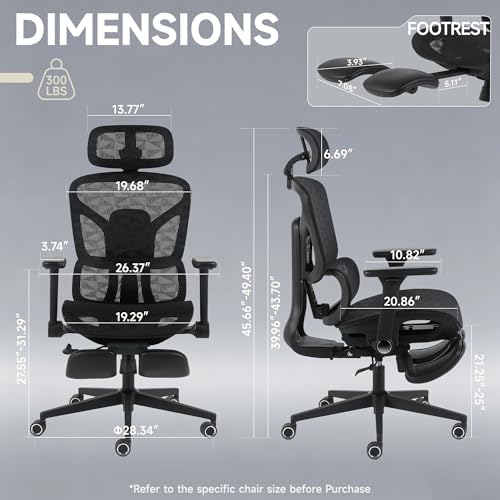 Korser Ergonomic Mesh Office Chair with Footrest, Big and Tall Desk Chair with 4D Flip-Up Arms, Auto-Tracking Lumbar Support, 3D Headrest, High Back Computer Gaming Chair for Home Office, Black