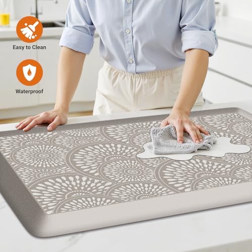 Mattitude 4/5 Inch Kitchen Mat, 17.3x28in Heavy Duty Ergonomic Comfort Foam Standing Desk Mat, Waterproof Non-Slip Standing Mats and Rugs for Kitchen, Office, Khaki