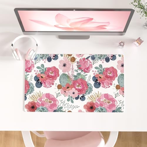 QIYI PU Leather Large Mouse Pad, Waterproof Desk Mat, 23.6" x 13.8", Peony