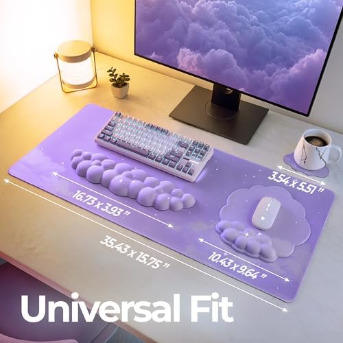 Premium Quality Cloud Wrist Rest Keyboard & Mouse Pad Set – Ergonomic Memory Foam Desk Accessories with Wrist Support for Office & Gaming – Purple-Star