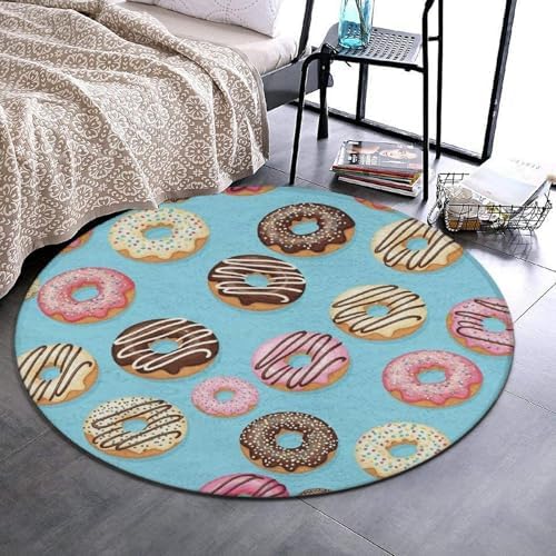 Large Home Decor Mat, Soft Round Yoga Carpet, Non Slip Machine Washable Kitchen Office Circle Rug Delicious Doughnuts, 36inch