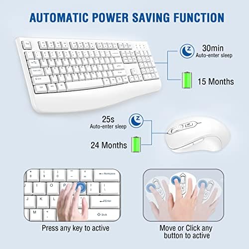 EDJO Wireless Keyboard and Mouse Combo, USB Plug & Play (White)