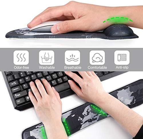 ToLuLu Keyboard Wrist Rest Pad Ergonomic Mouse Pad Set, Mouse Pad for Computer Laptop, Non Slip Mousepad Keyboard Wrist Support with Raised Memory Foam for Easy Typing Pain Relief, Cool World Map