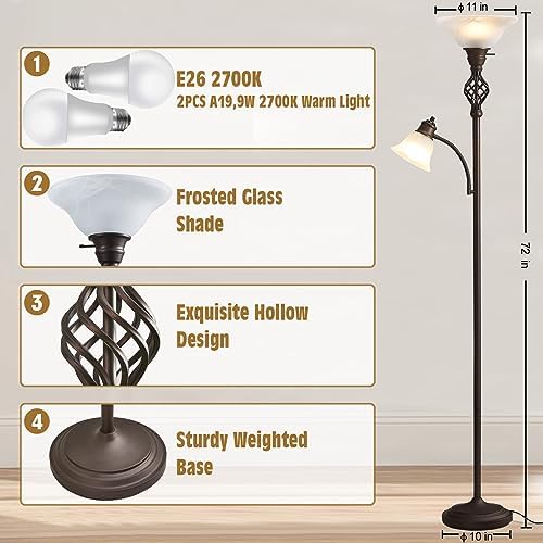 GyroVu Torchiere Floor Lamp for Living Room, LED Standing Reading Light