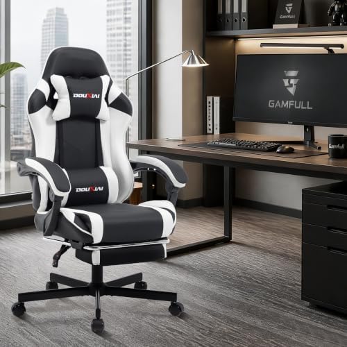Ergonomic Gaming Chair with Footrest,Video Gaming Chair for Adults,White