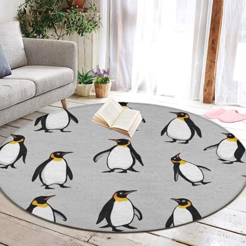 Fashion Round Area Rug Large Non Slip Carpet, Penguin Unisex Home Decor Mat