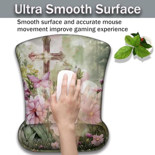 Ergonomic Keyboard Wrist Rest & Mouse Wrist Support Set with Lace Coaster, Gel Memory Foam Anti-Slip Base, Pain Relief for Typing, Cross Flowers