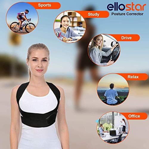 ellostar Back Brace Posture Corrector for Women and Men, Lumbar Shoulder and Back Straightener Posture Improvement Pain Relief (Medium) Lower Chest 27 -33 Inch