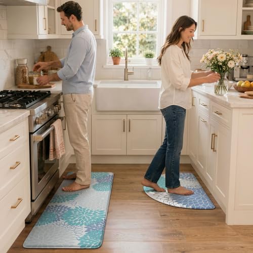 KIMODE Half Circle Anti Fatigue Mats for Kitchen Floor Rug Sets of 2