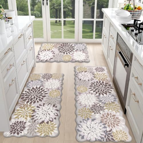 HEBE Anti Fatigue Kitchen Rugs Set of 3, Cushioned Kitchen Mats for Floor