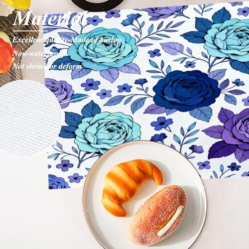 Shrahala Orientalism Flower Set of 6 12 X 18 Inch Linen Placemats, European City Landscape Burlap Table Mat Washable Double Layered Heat Insulation for Indoor/Outdoor