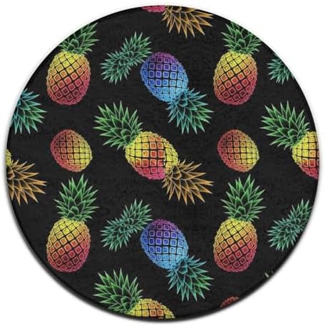 Large Home Decor Mat, Soft Round Yoga Carpet, Non Slip Machine Washable Home Office Circle Rug Pineapple Colorful, 24inch