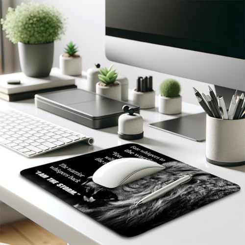 Inspirational Lion Quotes Mouse Pad, Majestic Roar Warrior Fate Desk Mat