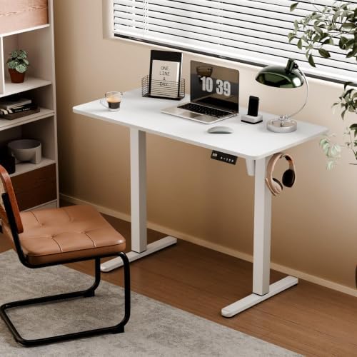 Electric Standing Desk, 40" x 24" Small Sit Stand Desk, White