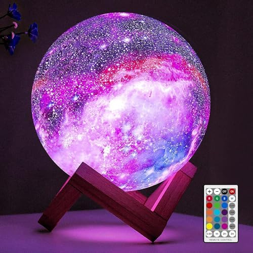 BRIGHTWORLD Moon Lamp Galaxy Lamp 5.9 inch 16 Colors LED 3D Moon Light, Remote & Touch Control Moon Night Light Gifts for Girls Boys Kids Women Birthday（Wooden Base）