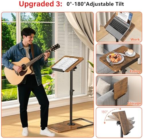 TV Tray Table for Couch, Height Adjustable/360° Swivel/180° Flip-Over Panel Design C-Shaped End Table, Sofa Arm End Side Table with Phone & Tablet Slot for Eating, Laptop,Couch Bed (Vintage Brown)