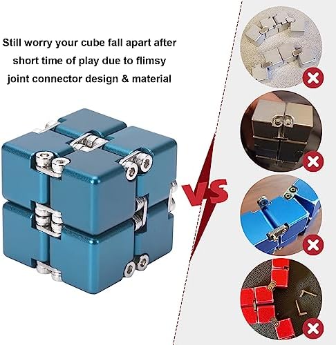 Lifidea Aluminum Alloy Metal Infinity Cube Fidget Cube (6 Colors) Handheld Fidget Toy Desk Toy with Cool Case Infinity Magic Cube Relieve Stress Anxiety ADHD OCD for Kids and Adults (Blue)