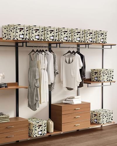 Oterri File Organizer with Lid, File Box, File Cabinet for Letter File Folder Storage, Hanging File Organizer for Office/Decor/Home,Document Organizer, 1 Pack,Leaf Black/Cream-Box Only