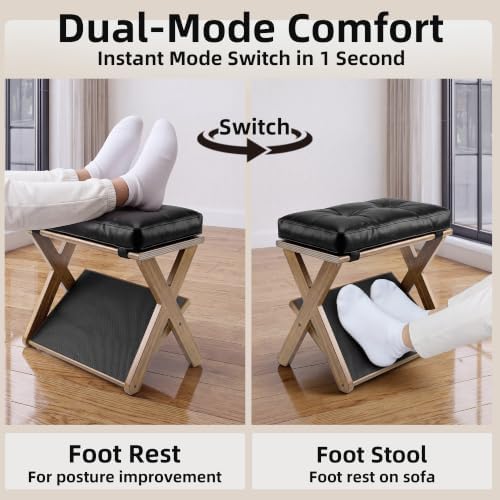 Foot Rest Under Desk at Work, Solid Wood Double Step Footstool