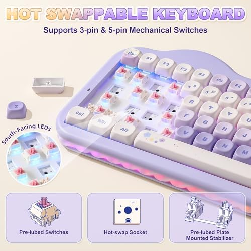YUNZII C75 Cute 75% Wireless Mechanical Keyboard (Purple, Candy Switch)