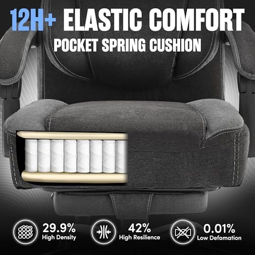 Office Chair with Foot Rest, 6-Point Vibration Massage & Heat Executive Office Chairs, Ergonomic Desk Chair for Heavy People, Big and Tall Office Chair 500LBS, Recliner with Padded Armrest, BlackGrey