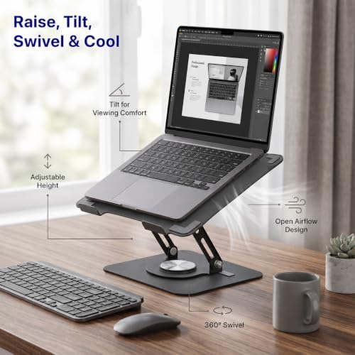 Uncaged Ergonomics Laptop Stand for Desk Riser/360° Swivel (Black)