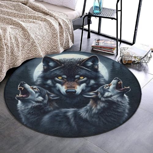Circular Rugs Large Modern Round Area Rug Fashion Decor Mat for Home Office Full Moon Wolf