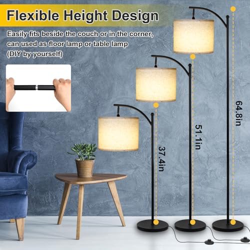 LALISU Standing Floor Lamp for Living Room, Linen Shade Floor Lamp, Black