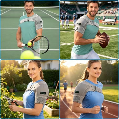 KONSEDIK Shoulder Brace Immobilizer with Ice Pack,Compression Rotator Cuff Support for AC Joint Pain Relief,Frozen Shoulder,Dislocation,Labrum Tear,Adjustable Wrap for Men&Women Left/Right(Gray,Small)