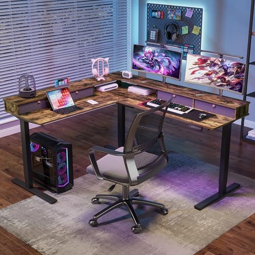 SANODESK 71x63 Electric L-Shaped Corner Standing Desk with 4 Drawers
