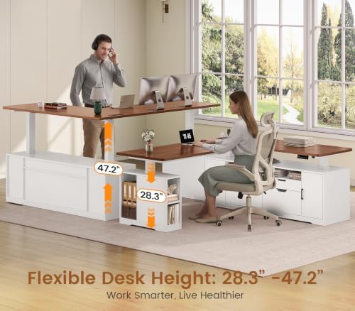 SEDETA Modern L Shaped Executive Electric Standing Desk with 4 Drawers