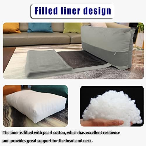 Velvet Recliner Headrest Pillow, Non-Slip Neck Support, Light Gray