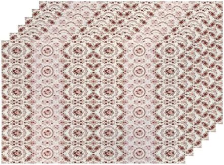 Shrahala Vintage Victorian Floral Set of 6 12 X 18 Inch Linen Placemats, Ornate Rose Scroll Burlap Table Mat Washable Double Layered Heat Insulation for Indoor