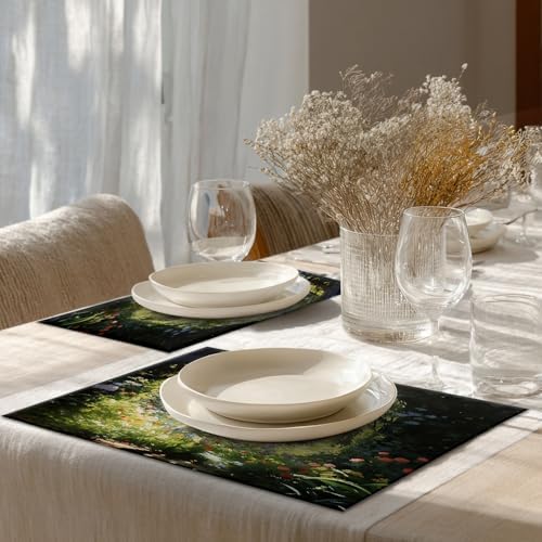 Shrahala Girl in Garden Vibrant Scene Set of 6 12 X 18 Inch Linen Placemats, Beautiful Natural Setting Burlap Table Mat Washable Double Layered Heat Insulation for Indoor/Outdoor