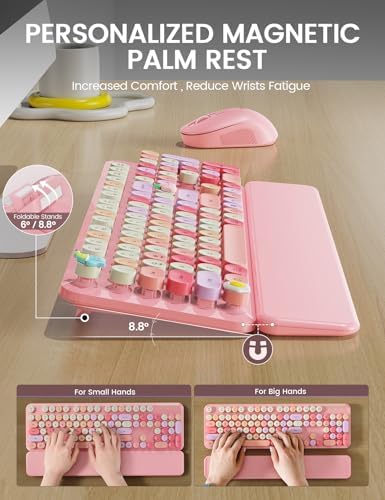 Wireless Keyboard and Mouse Combo, Cute Typewriter, Magnetic Wrist Rest