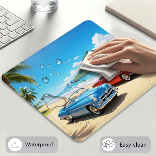Classic Red & Blue Cars Mouse Pad, Tropical Hawaii Beach Scene Desk Mat