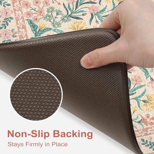 Collive Anti Fatigue Mats for Kitchen Floor, Floral Kitchen Mats for Floor