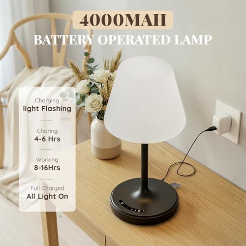Waterproof Shower Lamp, Cordless Rechargeable Table Lamp for Outdoor -Black