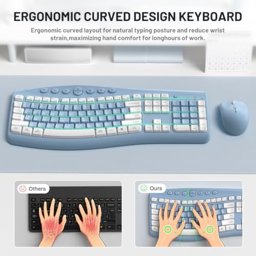 Wireless Keyboard and Mouse Combo Silent for Office,Ergonomic Curved Design