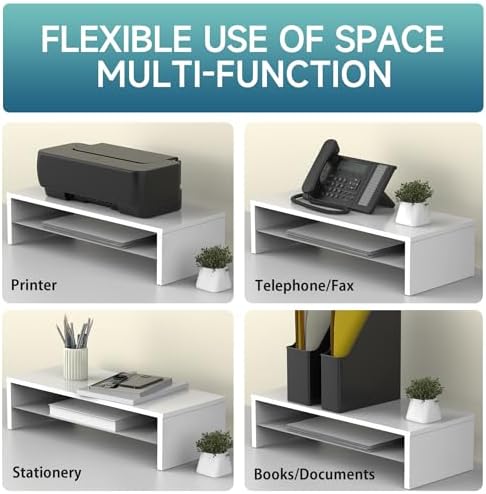 FITUEYES Wooden Monitor Stand Riser, 2-Tier Desk Storage Shelf, White