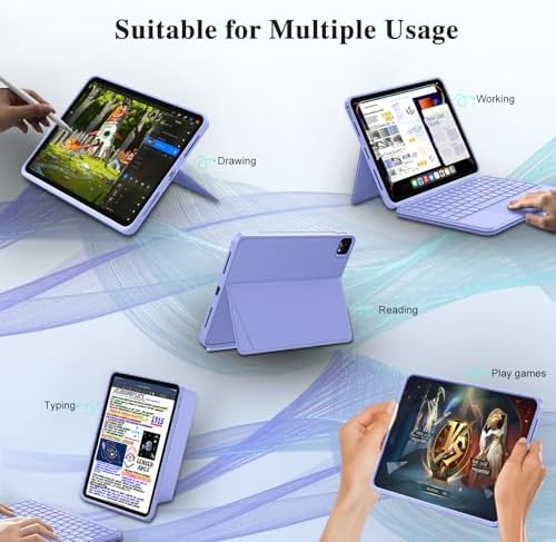iPad Air 11 inch Case with Keyboard (M4/M3/M2, 2026/2025/2024), Pro 11, Air 5/4th, Wireless Detachable with Stand, Trackpad, Backlit, Slim Cover for iPad A16 11th 2025/10th 10.9" 2022 (Violet Purple)