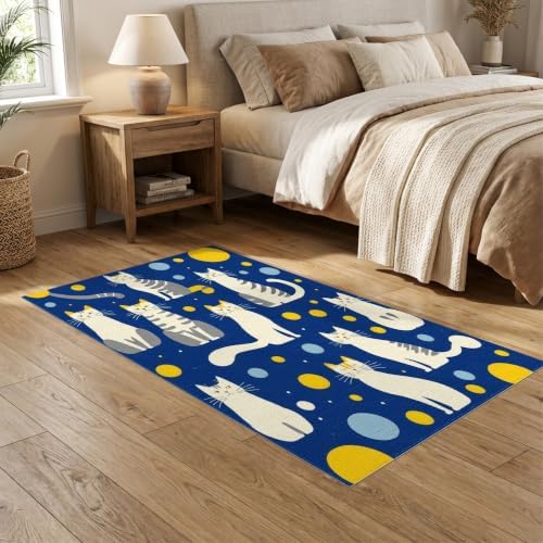 5'x7' Blue Yellow Cat Symphony with Golden Washable Area Rug