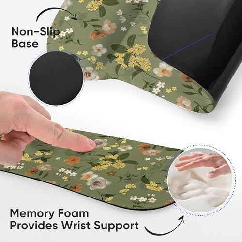 Ergonomic Memory Foam Keyboard Mouse Pad Set with Wrist Rest Support,Non-Slip Hand Wrist Cushion for Laptop/Notebook/Desktop/Computer/Gaming/Office,Easy Typing& Pain Relief (Flowers)