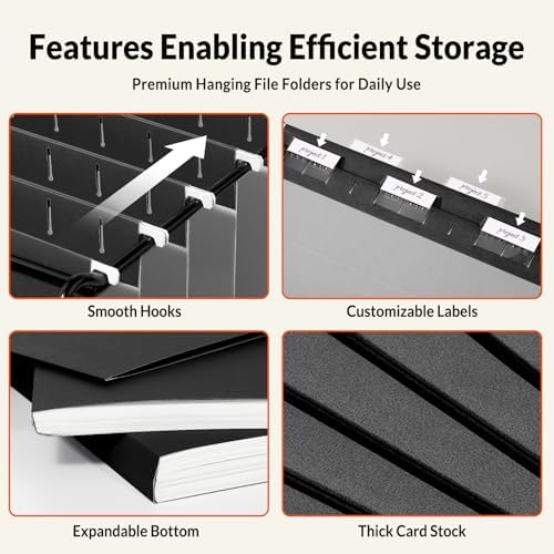 SUNEE 25 Pack Hanging File Folders, Black Folders, Hanging File Folders Letter Size with 1/5-cut Tabs, Stay Organized for Your Home and Office Bulk File and Documents