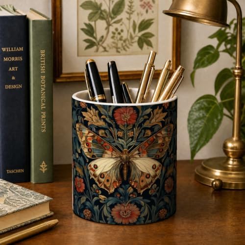 Pen Holder for Desk Ceramic Pencil Cup, Cute Makeup Brush Desk Organizer, Desk Accessories, School Supplies, Teacher Appreciation Gifts, Birthday Christmas Gift for Women (Butterfly)