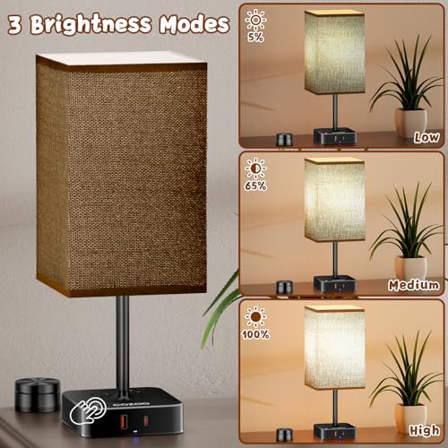 Bedroom Nightstand Lamp with Charger, Touch Table Lamps with Remote Control