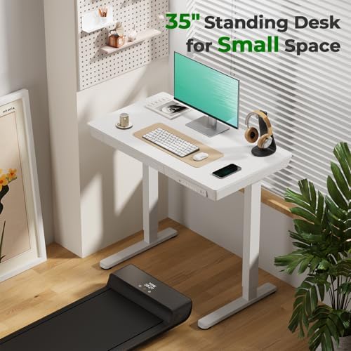 35" Electric Standing Desk with Drawer, 4 Lockable Wheels