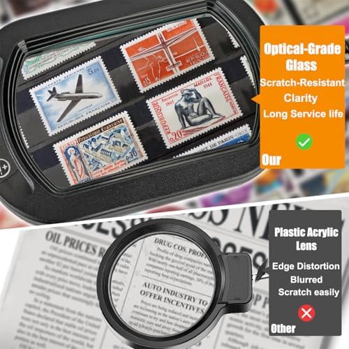 Veemagni 12X Rectangle Magnifying Glass with Light and Stand, Flexible Gooseneck LED Lighted Desk Lamp, 5 Color Modes Stepless Dimmable, Hands Free Magnifier for Reading Crafts Painting Close Work